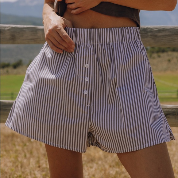 Daily Drills Poplin Resort Shorts - Mocha + White Stripe - Picture 1 of 8